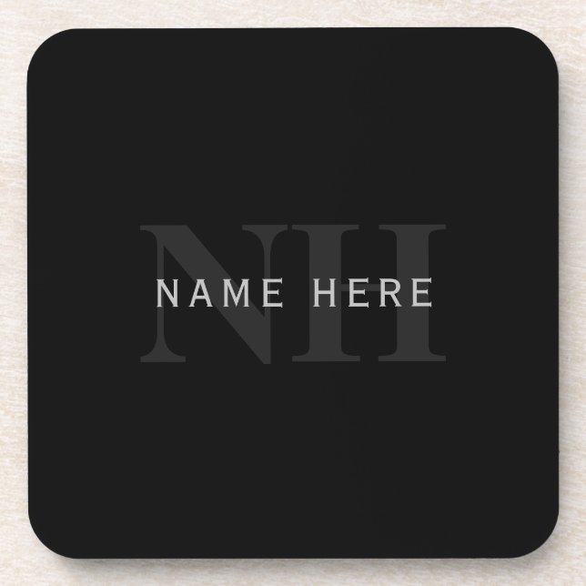 Modern Name & Monogram | Grey & Black Coaster (Front)