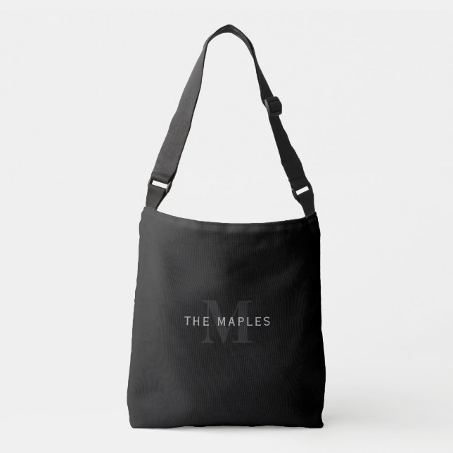 Modern Name & Monogram | Grey & Black Crossbody Bag (Front)