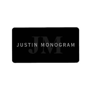 Modern Name & Monogram Grey & Black Label