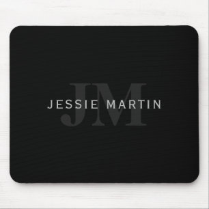 Modern Name & Monogram Grey & Black Mouse Pad