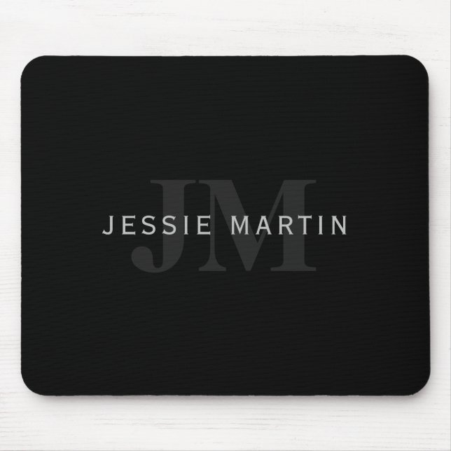 Modern Name & Monogram | Grey & Black Mouse Pad (Front)