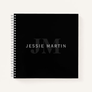 Modern Name & Monogram   Grey & Black Notebook