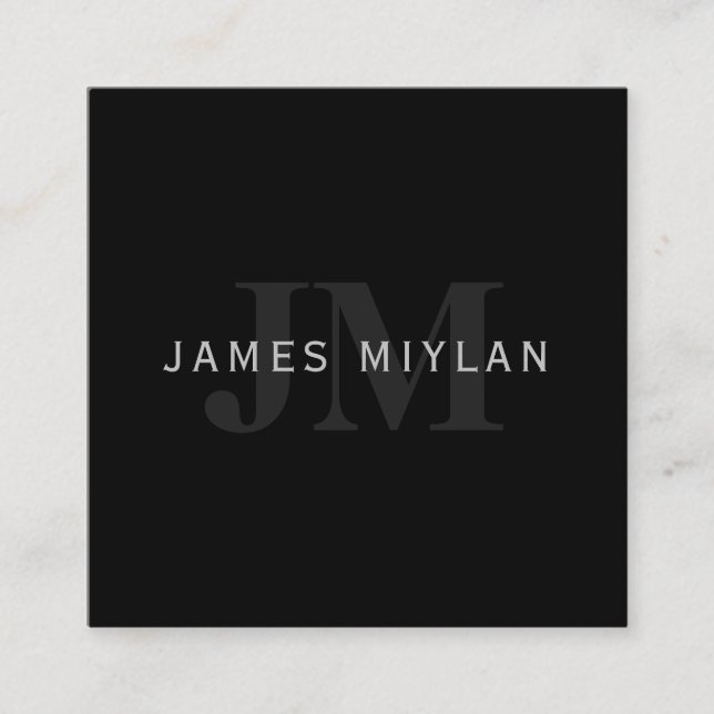 Modern Name & Monogram | Grey & Black Square Business Card (Front)