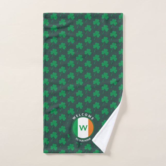 Modern Name Monogram Irish Flag Shamrock Hand Towel (Hand Towel)
