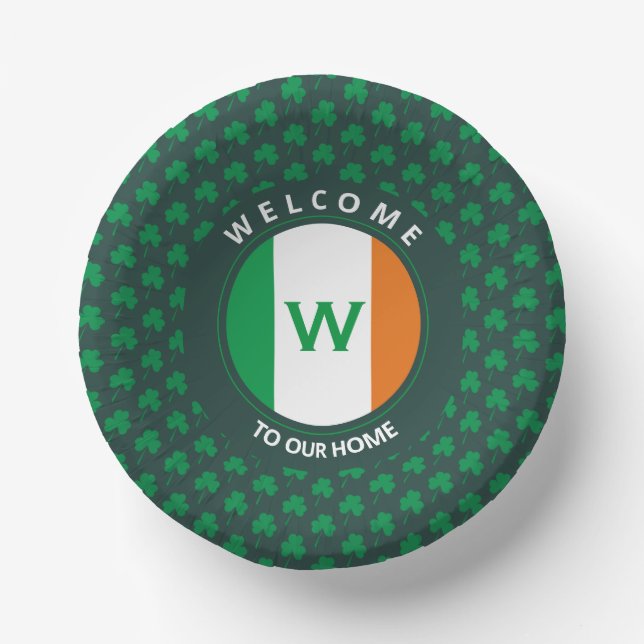 Modern Name Monogram Irish Flag Shamrock Paper Plate (Front)