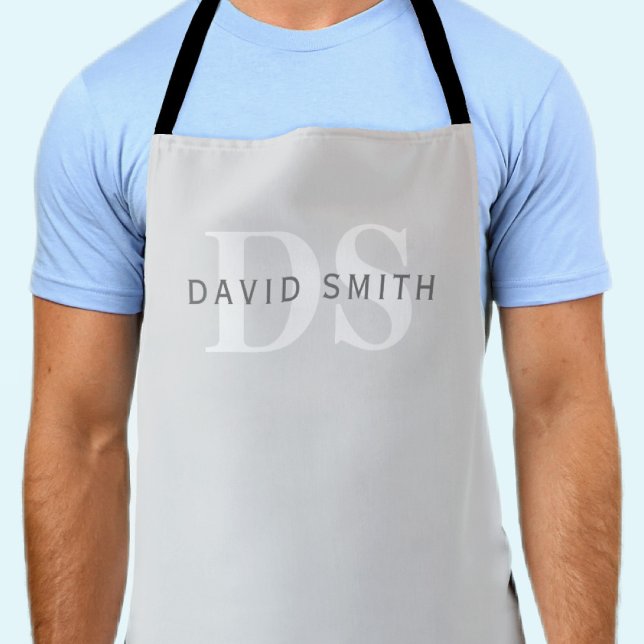 Modern Name & Monogram | Light & Dark Grey White Apron (Creator Uploaded)
