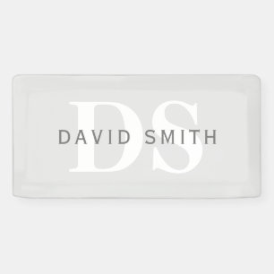 Modern Name & Monogram Light & Dark Grey White Banner