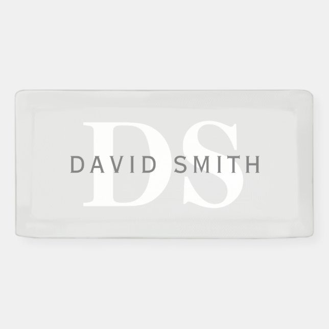 Modern Name & Monogram | Light & Dark Grey White Banner (Horizontal)