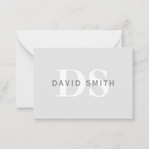 Modern Name & Monogram   Light & Dark Grey White Card