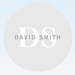 Modern Name & Monogram   Light & Dark Grey White Classic Round Sticker