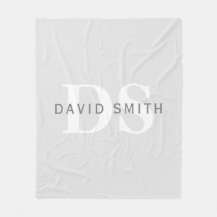 Modern Name & Monogram   Light & Dark Grey White Fleece Blanket