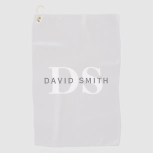 Modern Name & Monogram   Light & Dark Grey White Golf Towel