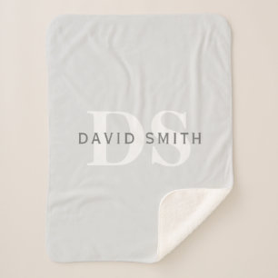 Modern Name & Monogram   Light & Dark Grey White Sherpa Blanket