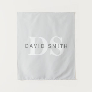 Modern Name & Monogram Light & Dark Grey White Tapestry