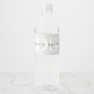 Modern Name & Monogram   Light & Dark Grey White Water Bottle Label