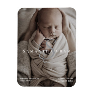 Modern Name Monogram Newborn Photo  Magnet