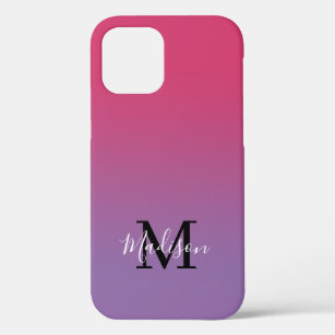 Modern Name Monogram Pink to Purple Gradient iPhone 12 Case