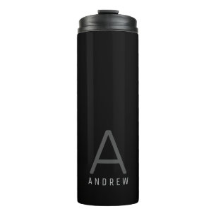 Modern Name Monogram Simple Grey Black Thermal Tumbler