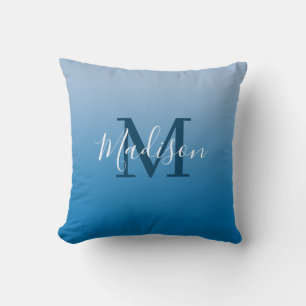 Modern Name Monogram Sky Blue Gradient Cushion