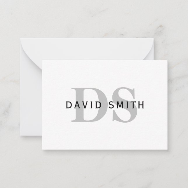 Modern Name & Monogram | White Black & Grey Card (Front)