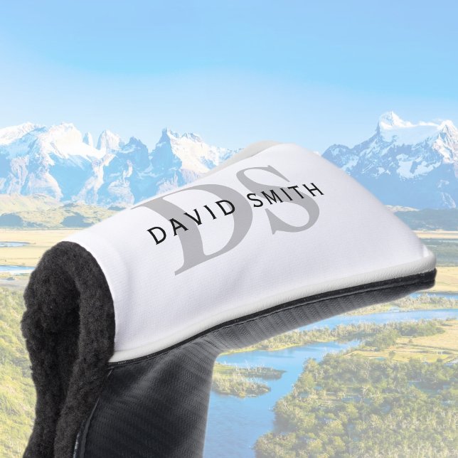 Modern Name & Monogram | White Black & Grey Golf Head Cover (Creator Uploaded)