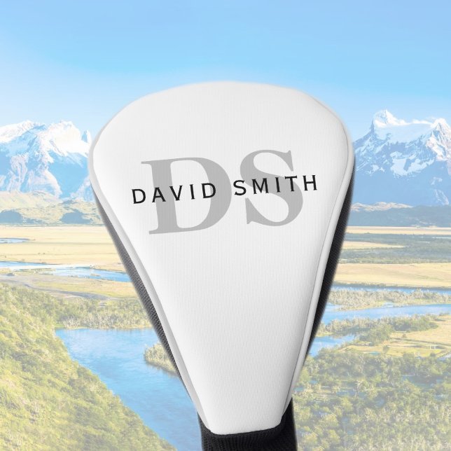 Modern Name & Monogram | White Black & Grey Golf Head Cover (Creator Uploaded)