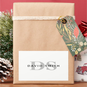 Modern Name & Monogram   White Black & Grey Rectangular Sticker