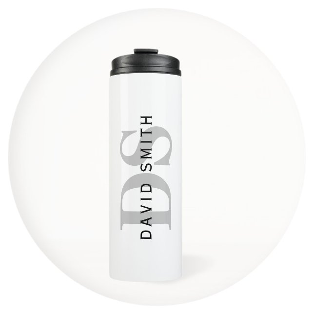 Modern Name & Monogram | White Black & Grey Thermal Tumbler (Creator Uploaded)