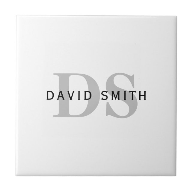 Modern Name & Monogram | White Black & Grey Tile (Front)