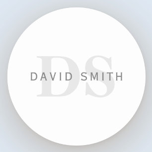 Modern Name & Monogram White, Light & Dark Grey. Classic Round Sticker