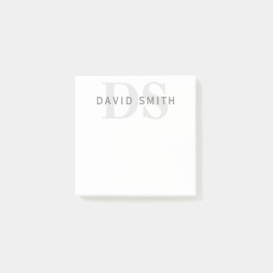 Modern Name & Monogram   White, Light & Dark Grey. Post-it Notes