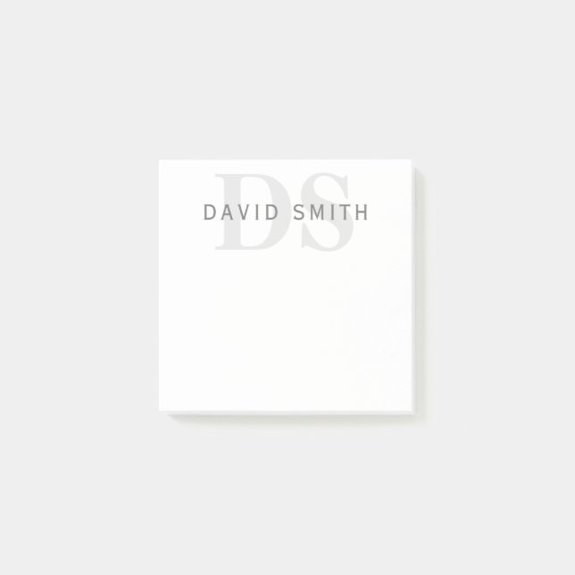 Modern Name & Monogram | White, Light & Dark Grey. Post-it Notes (Front)