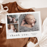 Modern Name Photo Collage Baby Thank You Card<br><div class="desc">A sweet photo collage baby thank you card featuring a simple modern name 3 pictures on the front. The back has a large full name header and personal message from the family. Click the edit button to customise this design with your photos and details.</div>