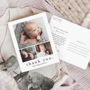 Modern Name Photo Collage Baby Thank You Postcard