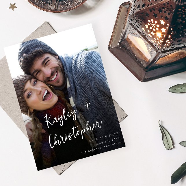 Modern Name Photo Vertical Chic Save the Date Invitation (Creator Uploaded)