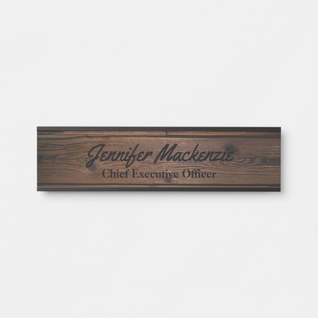Modern Name Plate Wood Grain Rustic Door Sign (Front)