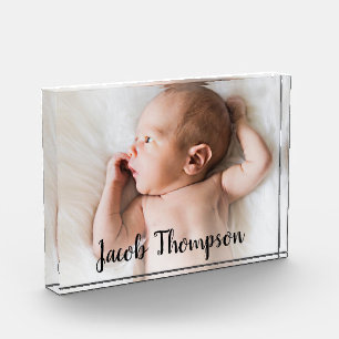 Modern Name Script Baby Boy Photo Block