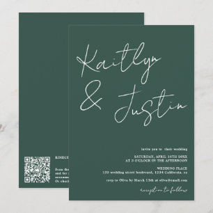 Modern name script calligraphy green wedding  invitation