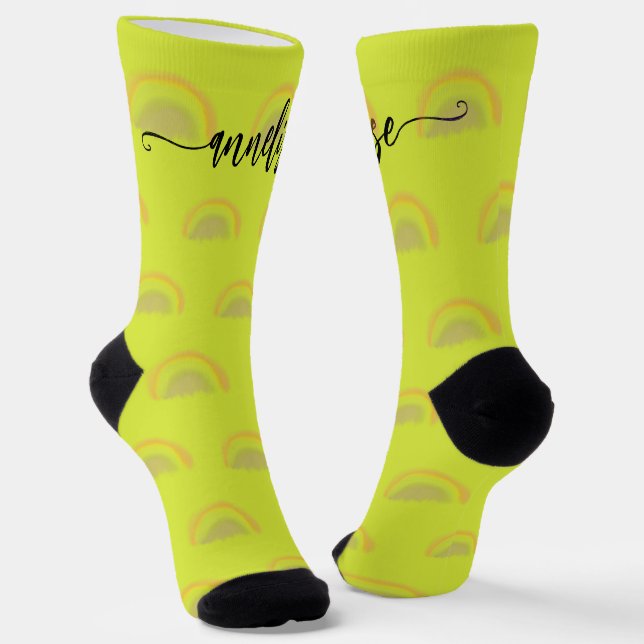 Modern name script personalised pastel rainbow socks (Angled)