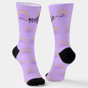 Modern name script personalised pastel rainbow socks