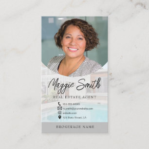 Modern Name Script Photo Real Estate Agent Busines Business Card