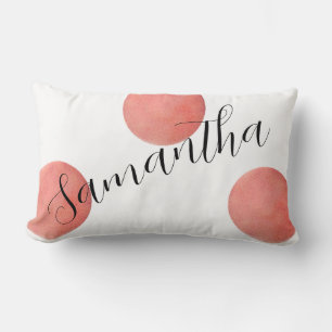 Modern Name Script Rose Gold Watercolor Polka Dots Lumbar Cushion