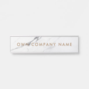 Modern Nameplate for home office White Marble gold