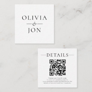 Modern Names QR Code Black White Wedding Details Enclosure Card