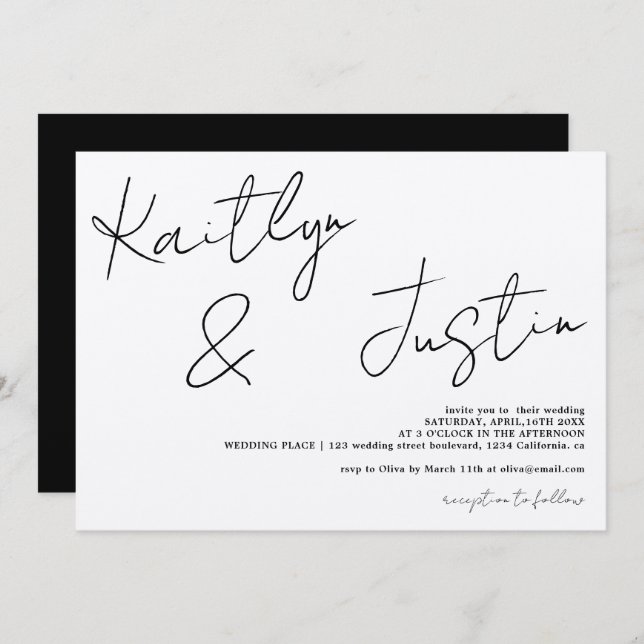 Modern names script calligraphy chic wedding  invitation (Front/Back)