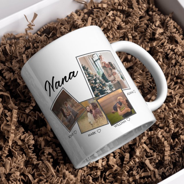 Modern Nana Script | Grandchildren Photo Collage  Coffee Mug (Creator Uploaded)