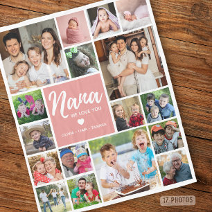 Modern Nana We Love You 17 Photo Collage Pink Fleece Blanket