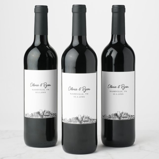 Modern Nashville Wedding Custom Wine Label (Bottles)