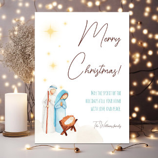 Modern Nativity Scene with Cute Baby Jesus Holiday Card