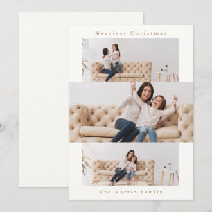 Modern Natural and Cream Collage with Three Photos Holiday Card